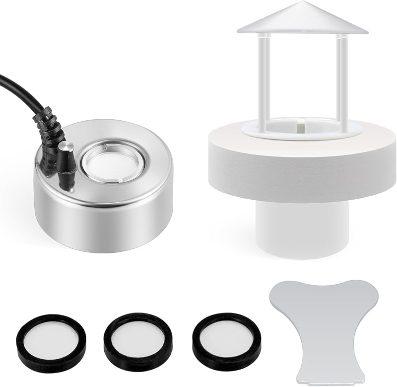 Mxmoonant 350ml/H Ultrasonic Mist Maker Fogger Metal Atomizer, Splash Guard | With Splash Guard and Float for Aquarium, Pond and Rock Garden (Complete Kit)