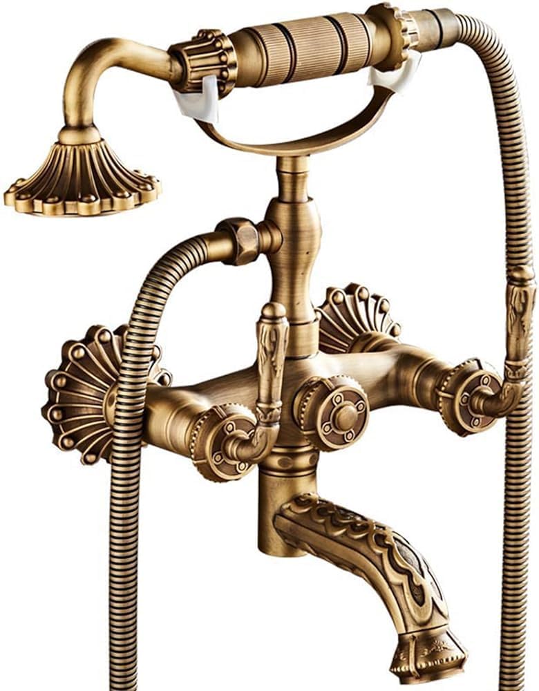 Clawfoot Tub Faucet with Hand Shower 2 Functions Double Cross Handle Wall Mounted Bathtub Faucet Set Brass Hot or Cold Vintage Shower and Tub Faucet Set,Bathroom Basin Faucet (Color:B)