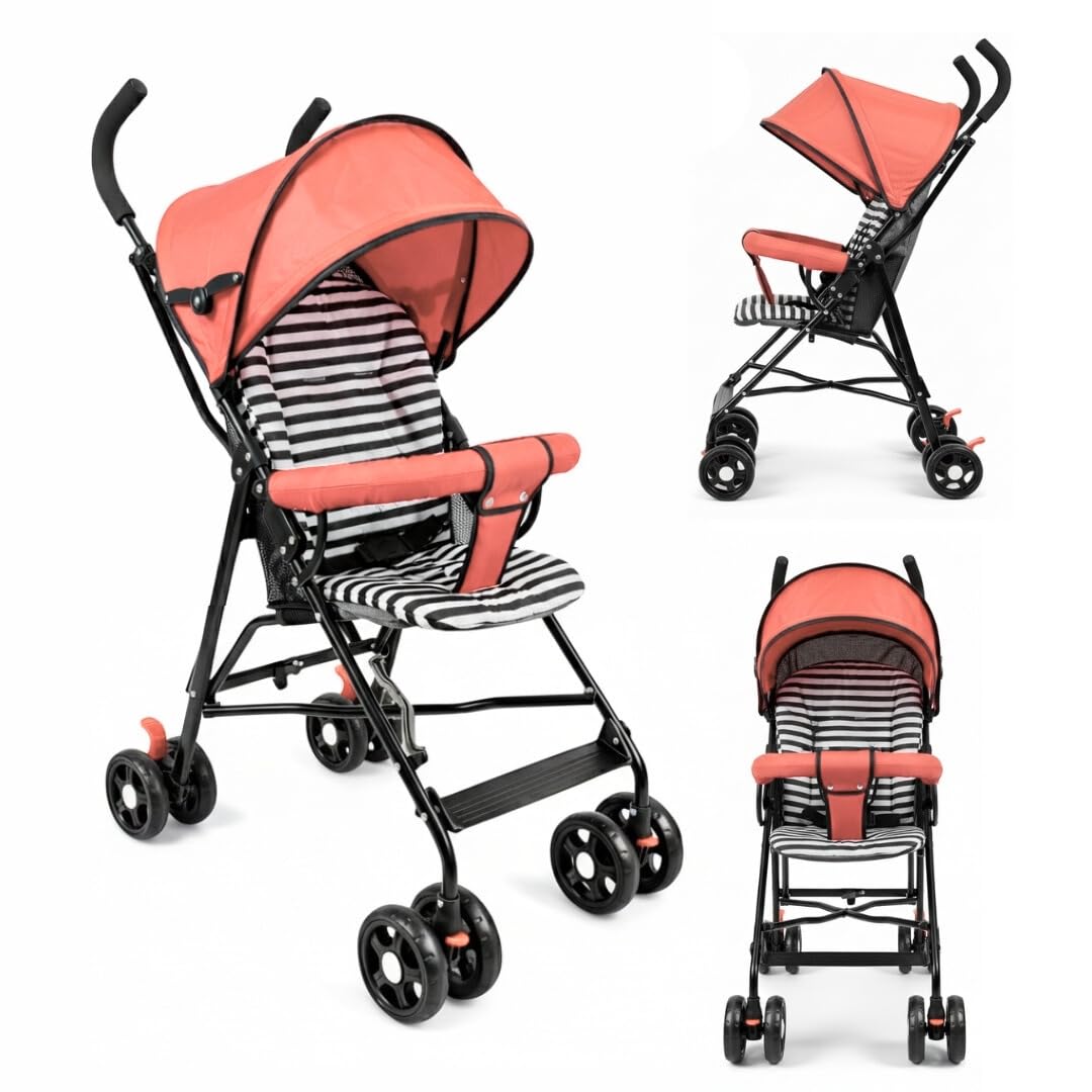 OBABY Stroller with Reclining Seat, Adjustable Canopy, Safety Harness, Smooth Wheels, Compact Folding Design (Foldable-P