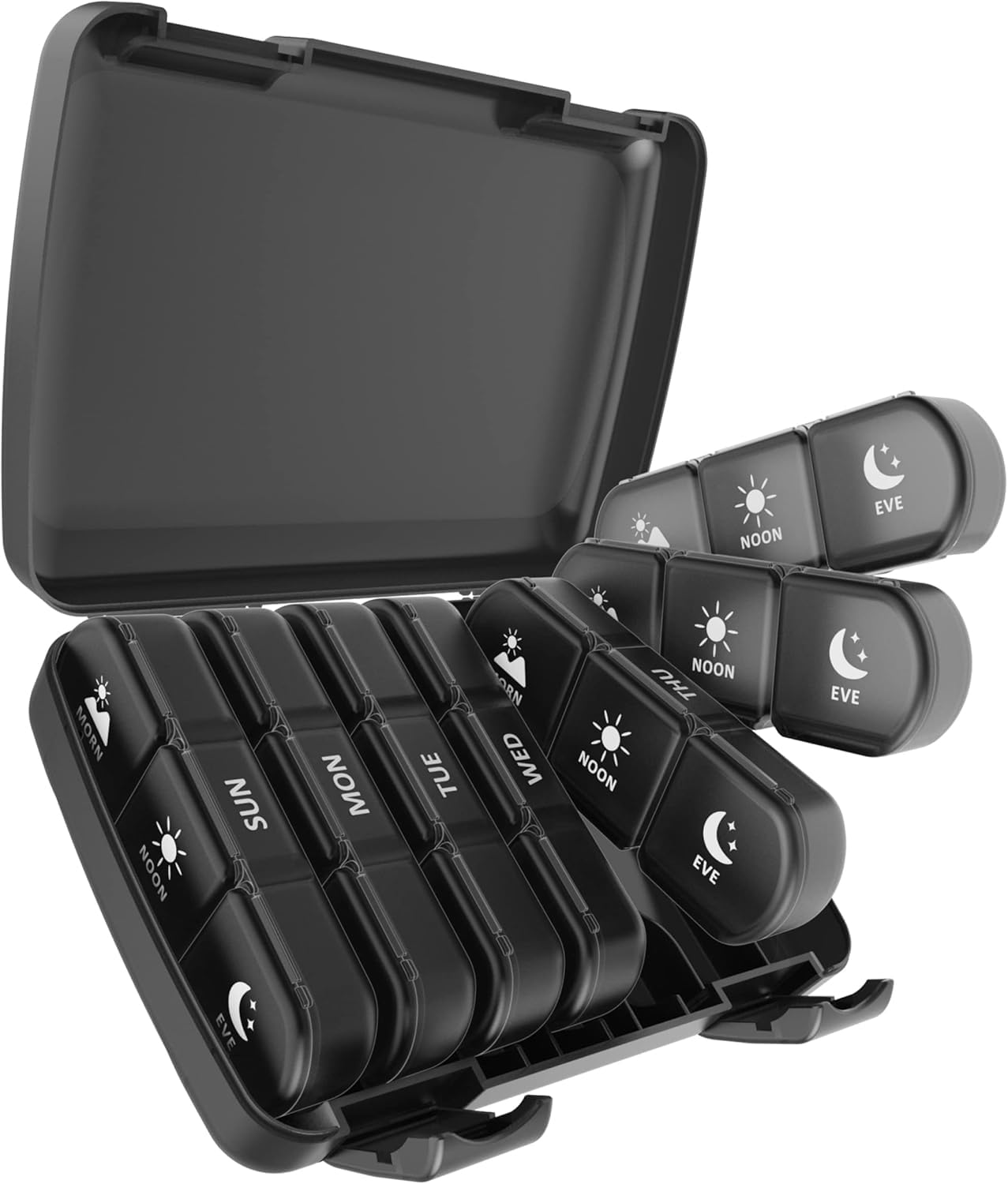 Weekly pill organizer - Medicine Organizer Box, portable rectangle travel pill box weekly with large compartments moisture-proof pill case for vitamin, Medicine, pills, supplements. (Black-3 compartment)-image-39