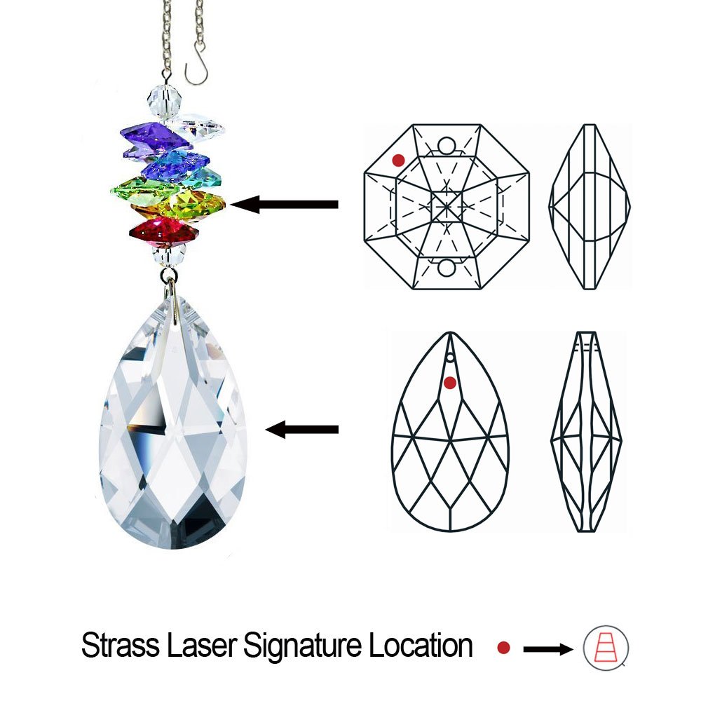 Crystal Suncatcher 3 inch Crystal Ornament Clear Faceted Almond Prism Colorful Cascade Prisms Rainbow Maker Made with Genuine Swarovski Crystals
