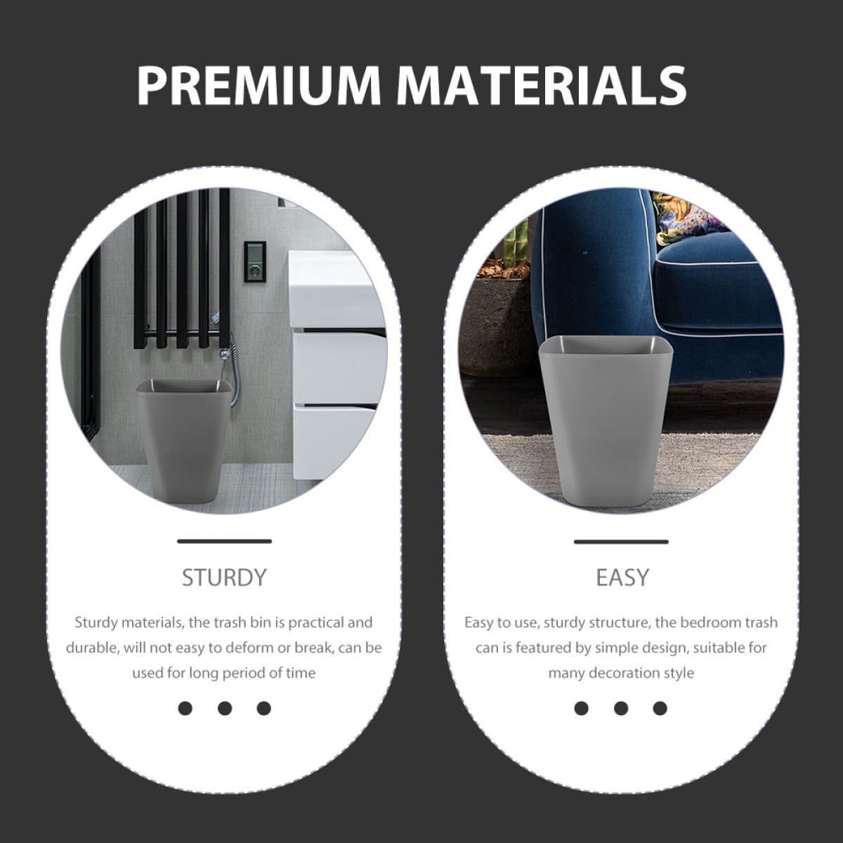 3pcs Outdoor Small Trash Can Set, Square Plastic Waste Bins for Bathroom, Office, and Outdoor Use, Gray Compact Garbage Containers for Organization