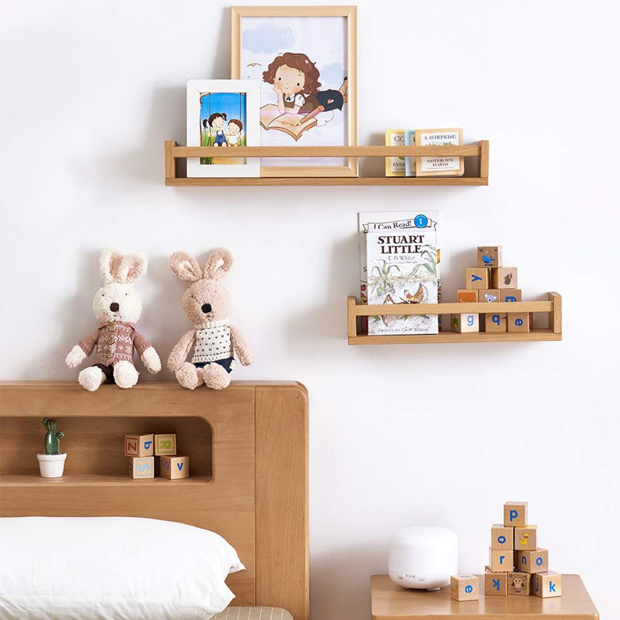 TREOAKWIS Kinderkamer Wandplanken, 40 cm Eiken Drijvende Plank Wandplank Drijvende Massief Houten Boekenplank voor Tijdschrift Kinderkamer Woonkamer Badkamer Slaapkamer Decor Keuken Kruidenrek