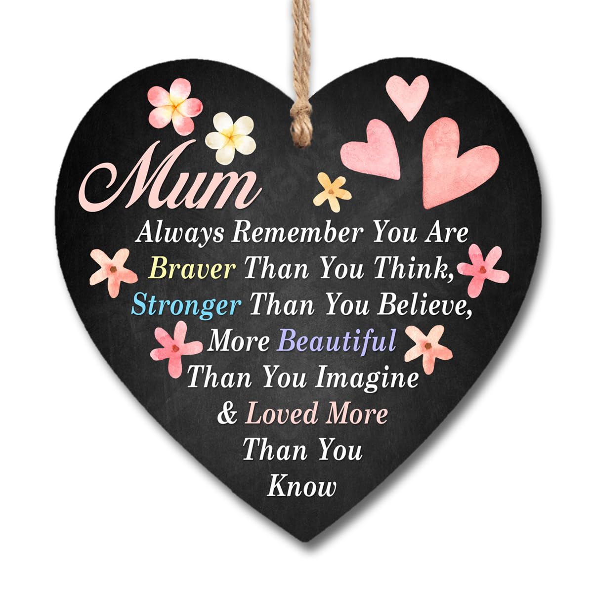 Mum You Are Stronger Than You Believe Heart Plaque Sign H1107 (13cm x 13cm)