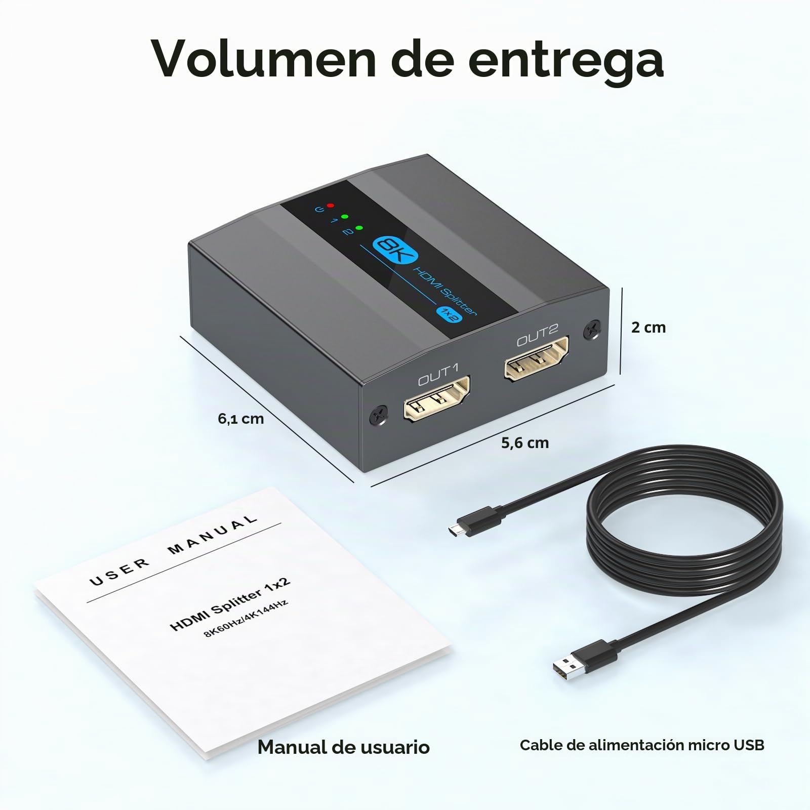 VEDINDUST HDMI 2.1 Splitter1 Entrada 2 Salidas 4K120Hz 8K60Hz Divisor HDMI Soporta EDID HDCP2.3 HDR10 8K UHD para PC TV Xbox DVD PS5 PS4 etc