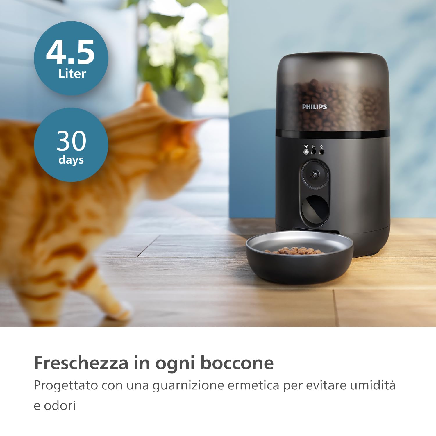 Philips Pet Series Distributore automatico di cibo con videocamera, Rilevazione del movimento, Pianificazione pasti, Avviso di rifornimento, Tecnologia anti-intasamento, Connessione App (PAW5320/02)