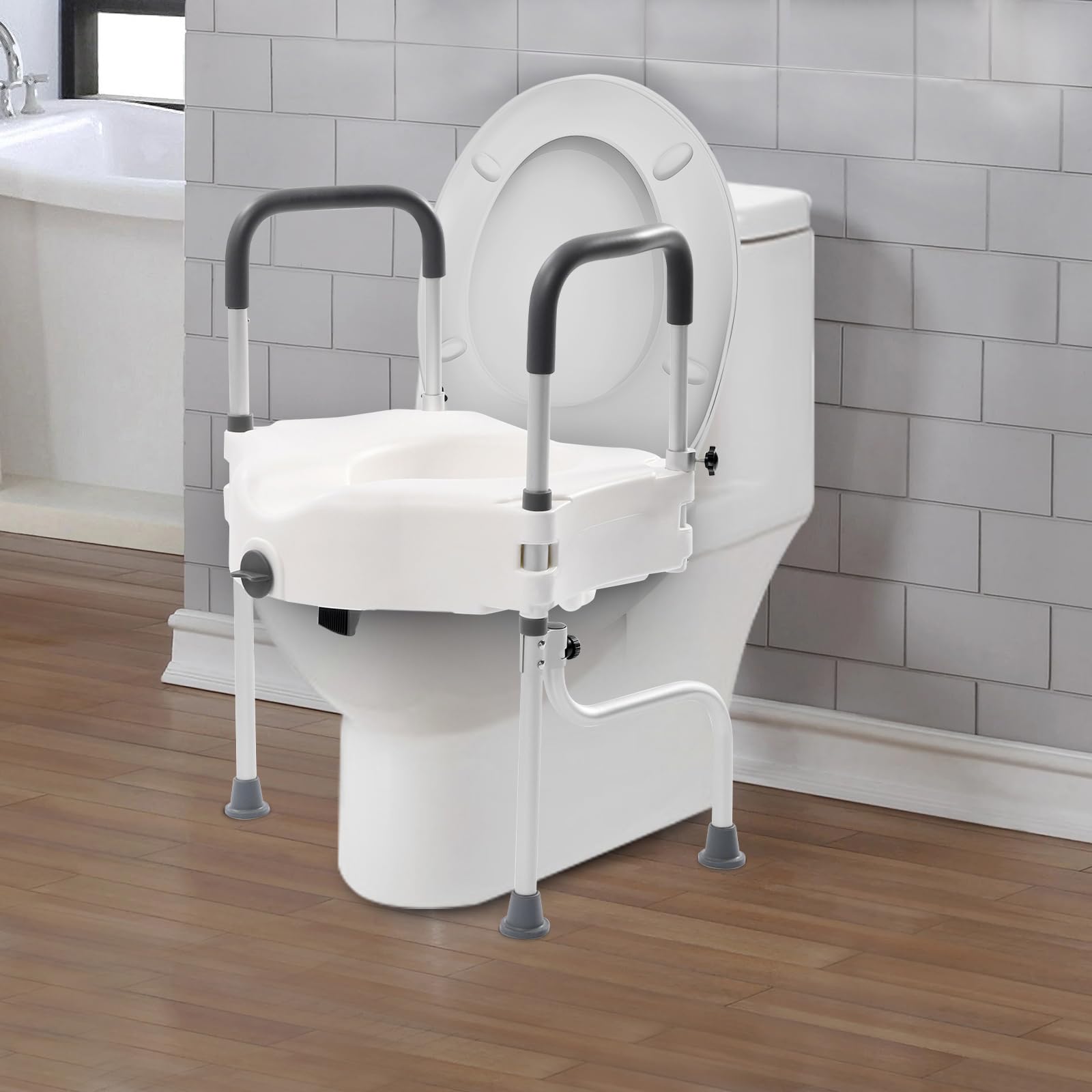 Rialzo per WC con braccioli, 3 in 1, portata 150 kg, supporto WC regolabile in altezza, in alluminio, per anziani, donne incinte e riconvalescenti