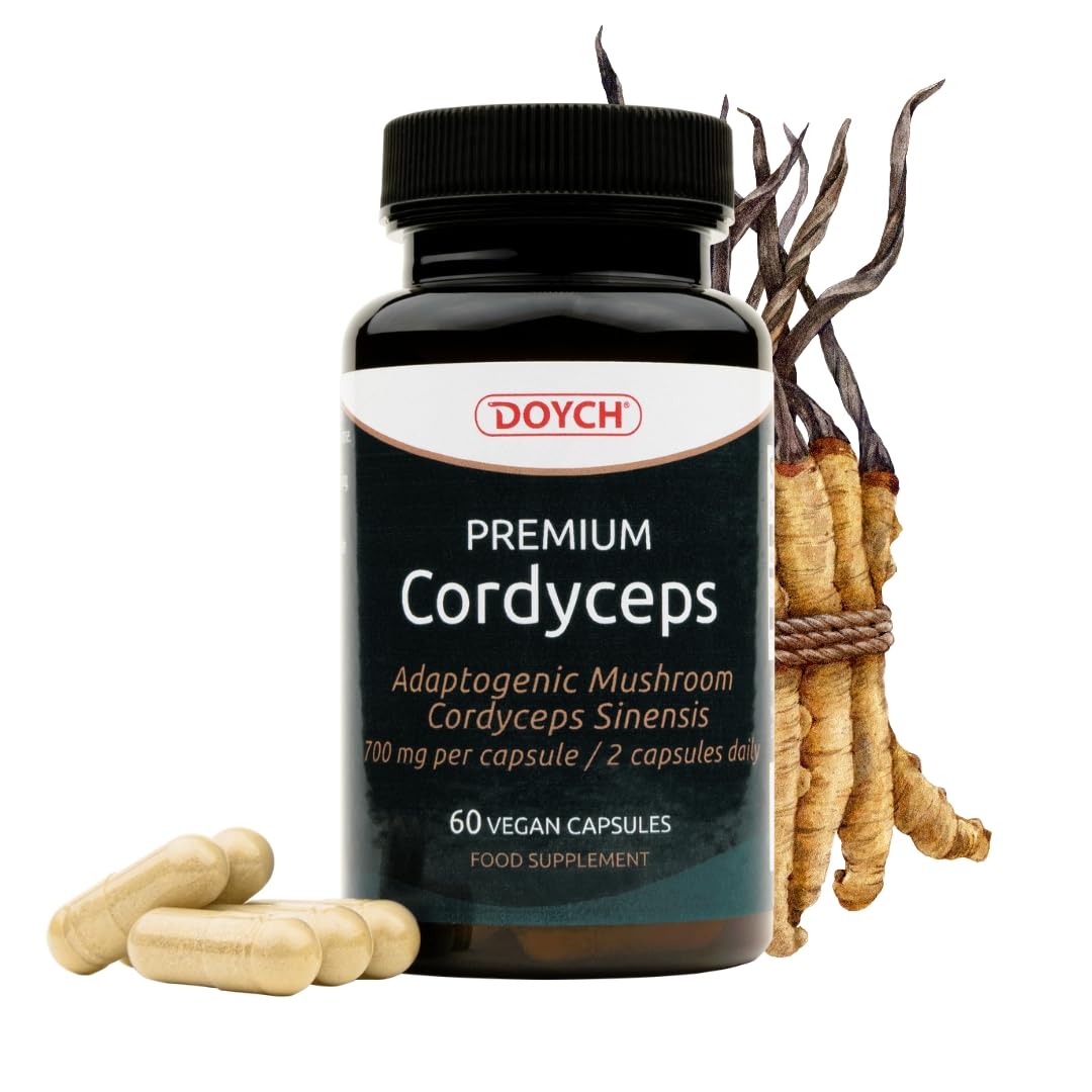 Potent Cordyceps Mushroom Capsules 1400 mg Performance Booster - Bioactive Cordyceps Sinensis Extract with 40% Polysaccharides & Beta Glucan - 60 Organic Mushroom Capsules by Doych