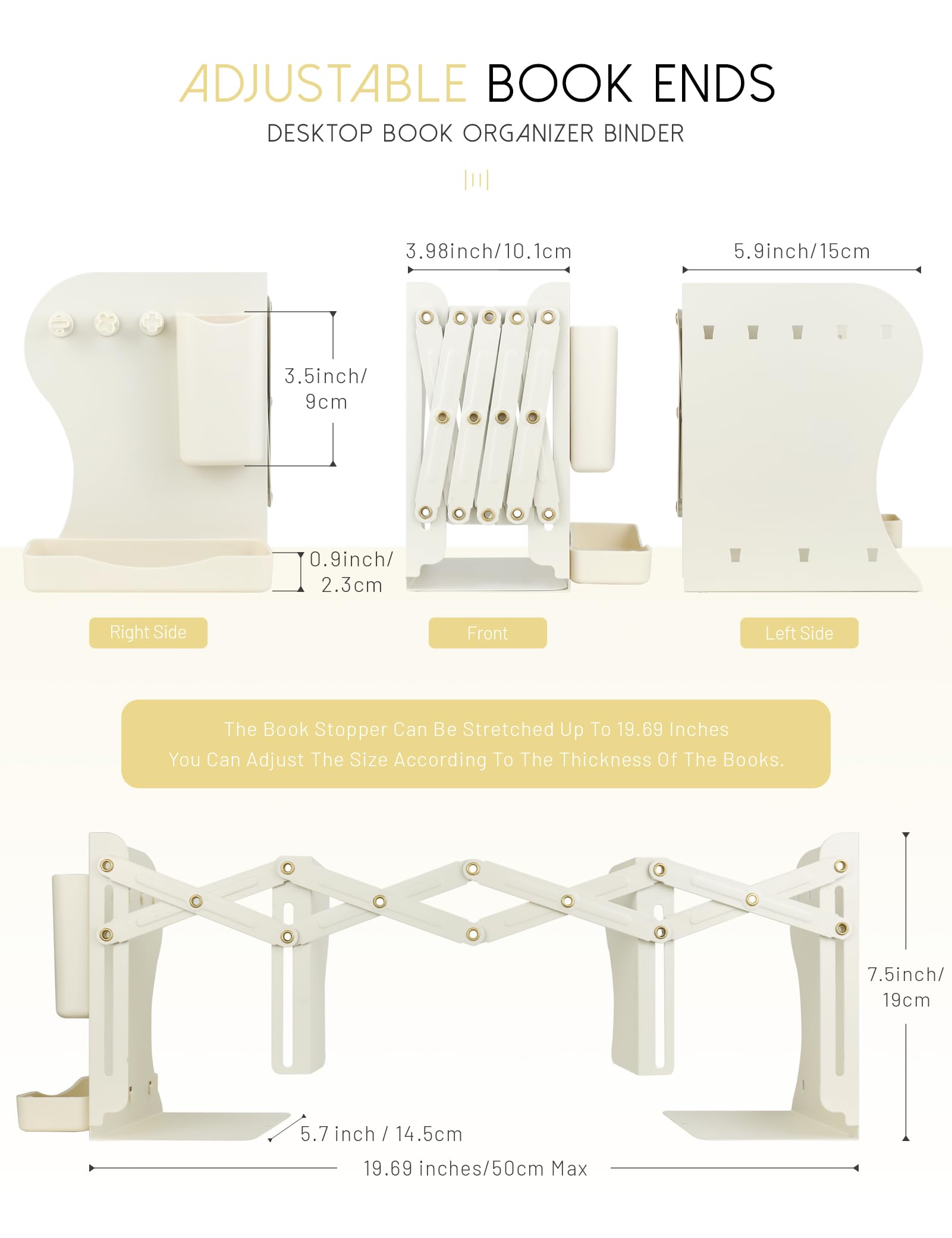 Amazon.com: GAUENEEN Heavy Duty Bookends Adjustable Book End, Desk Book  Holder for Shelves, Book Organizer for Desk, Suitable for Office Home  School (19.69 inches Max) (White) : Office Products
