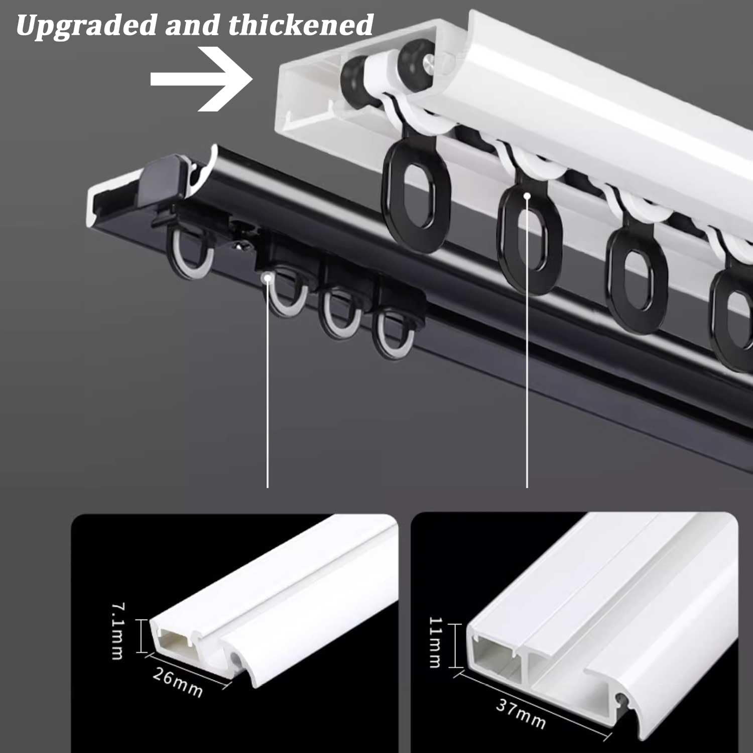 Ultra-Thin Ceiling Curtain Track Set - Heavy-Duty Mount for Curtains & Room Divider, 1.8m (5.9ft) Black - Perfect for Shower Curtains and Home Decor