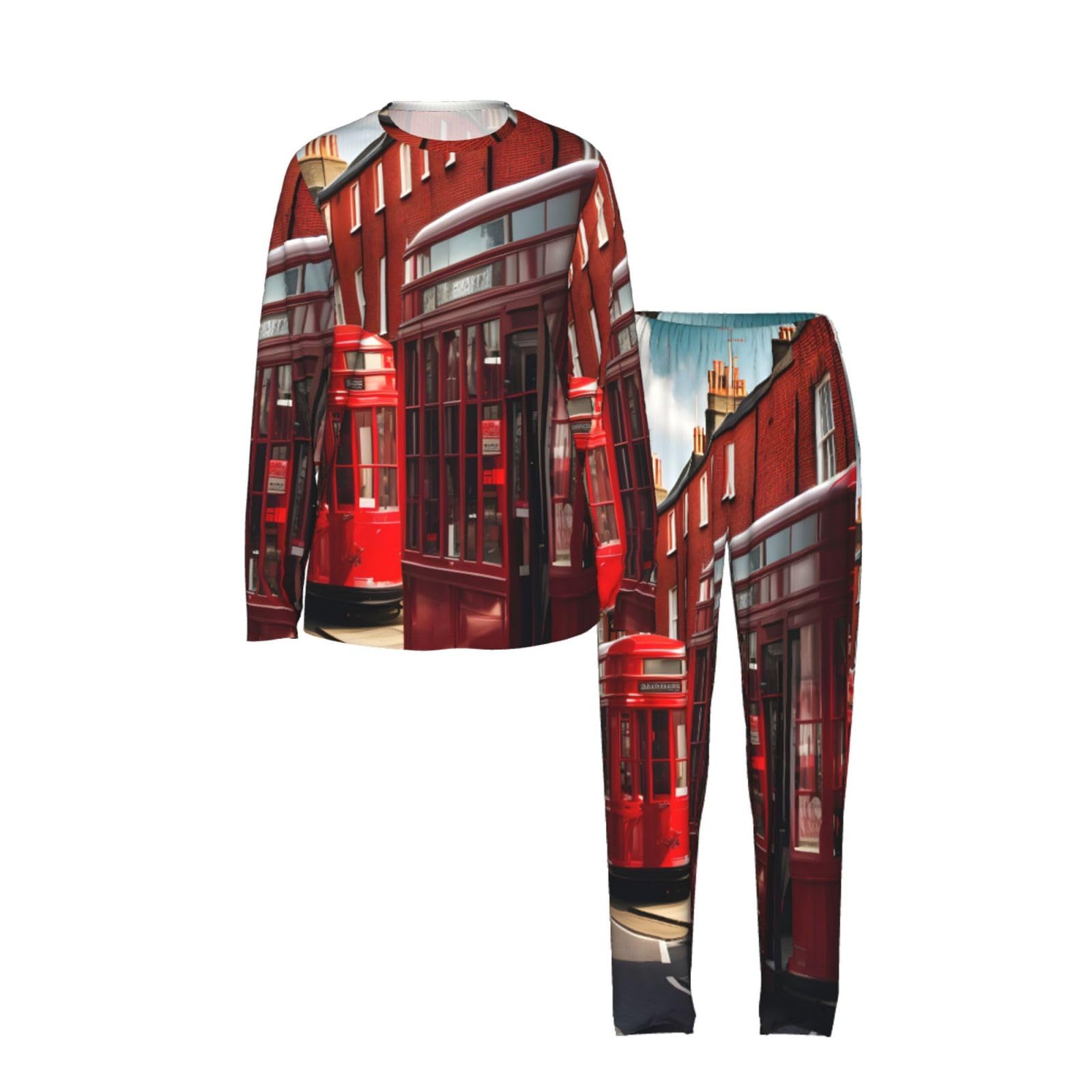 Red London Street Print - Pigiama da donna a maniche lunghe, morbido, confortevole, elastico
