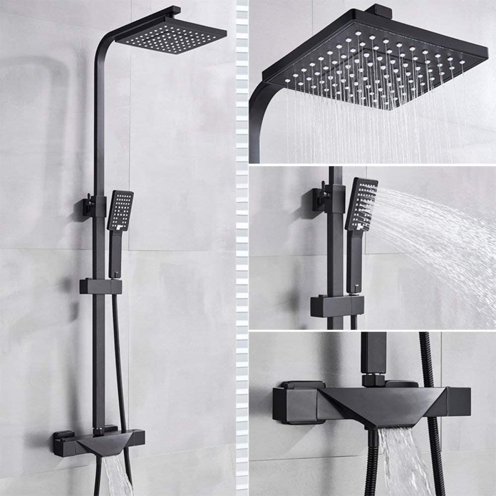Zestaw Prysznicowy Z Termostatyczną Baterią Wannową, Czarny, Bateria Prysznicowa, Deszczownica, Bateria Ścienna Do Wanny, Bateria Termostatyczna, Zestaw Prysznicowy Therm