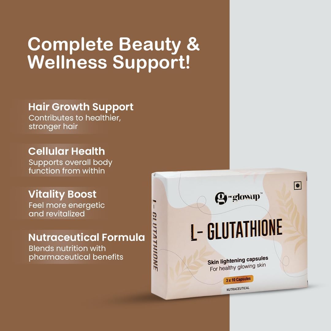 HK Glowup L- Glutathione Skin Brightening Capsules 600Mg (30 Capsules) For  Healthy Glowing Skin & Hair Growth