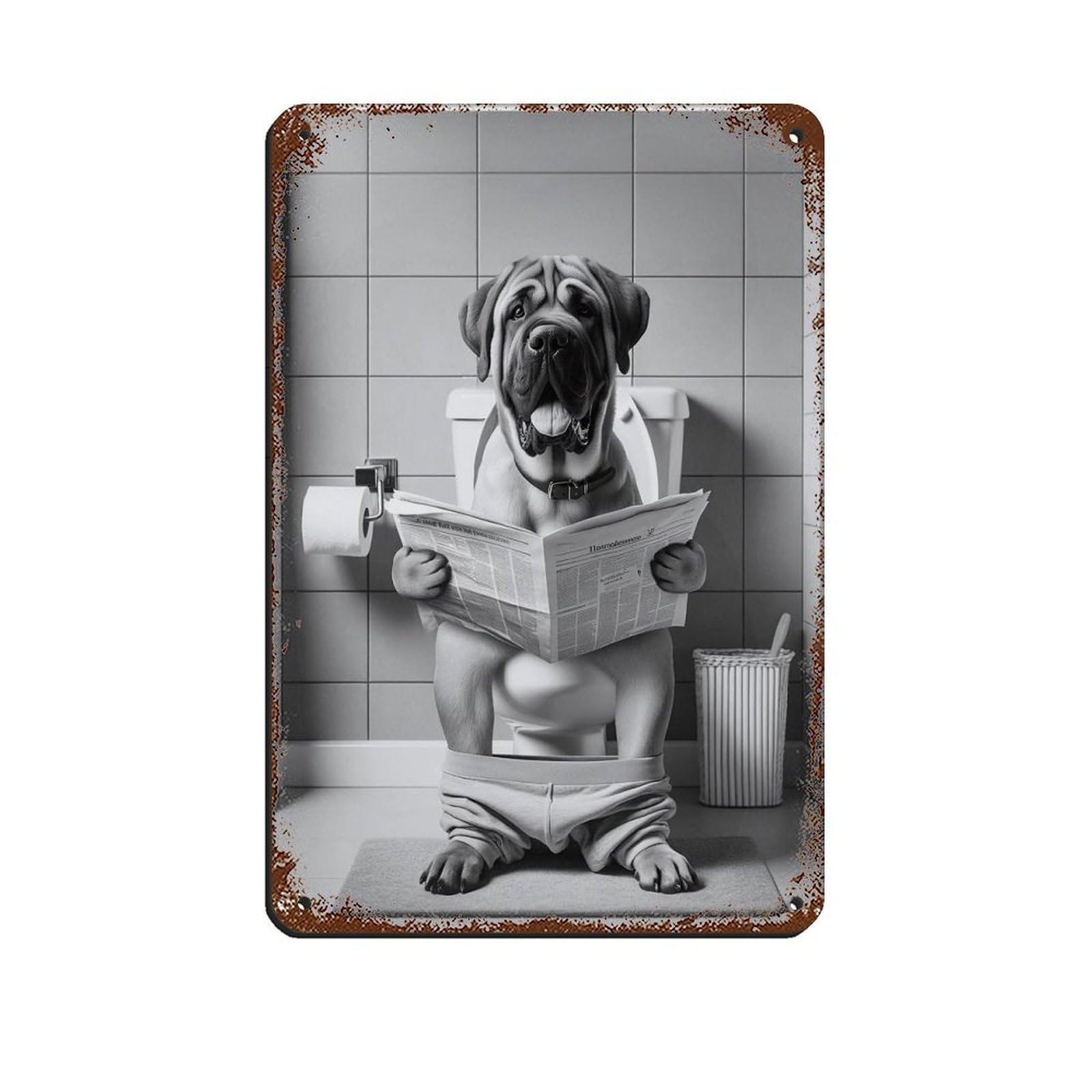 Lxwnze 20L X 30W Cm Korean Mastiff, Funny Bathroom Decor Retro Poster Metal Tin Sign Chic Art Retro Iron Painting Bar People Cave Cafe Family Garage Poster Wall Decoration 8X12inch(20X30cm)