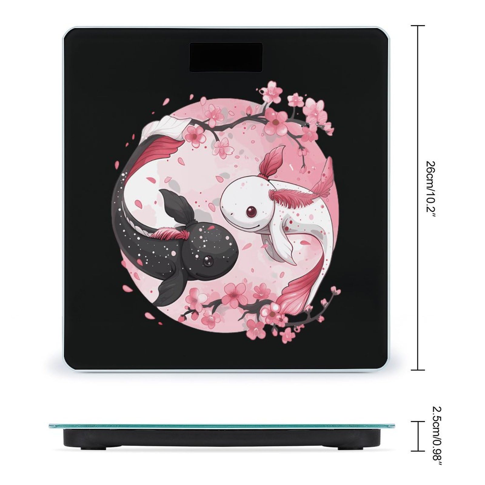 Cute Axolotl Yin and Yang Cherry Flowers Scale for Body Weight Bathroom Digital Body Weight High Precision Scale for Home Office