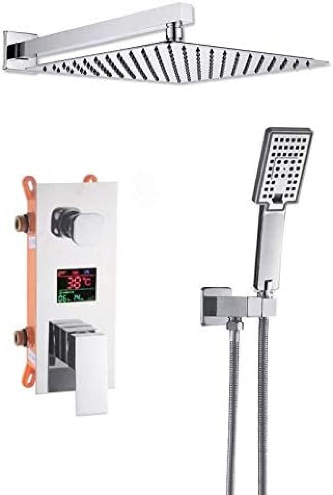 WXPGFEQ Shower Kits, rome Bathroom Digital Display Shower Faucet Set Rainfall Shower LCD 2-Way Mixer Tap Bathtub Shower Bath Shower Mixer-20 In Set,8 In Set