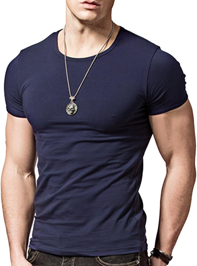 Acooemens Short Sleeve Shirt Crew-Neck,Tight-Fitting Sport t-Shirt,navy Blue, Small