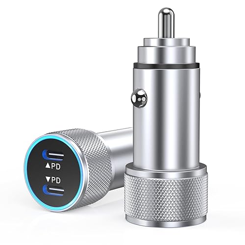 Cargador de coche USB C, adaptador de cargador de puerto PD dual 2 unidades, adaptador de cargador de encendedor de cigarrillos, carga súper rápida