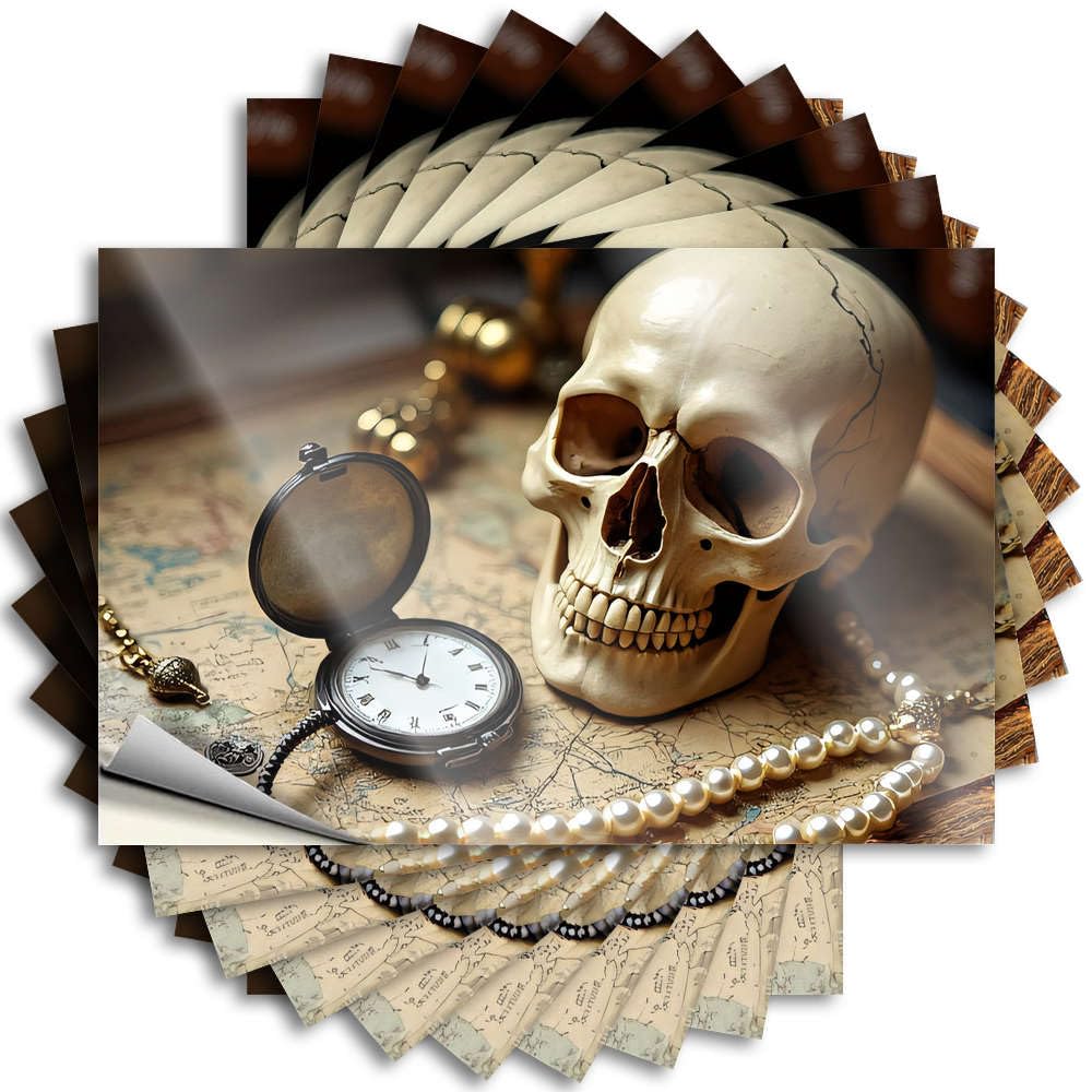 Quote Girly Bathroom Decor Peel and Stick - Skull, Pocket Watch, Pearls, Map Background Case Aesthetic Waterproof Vinyl for Billiards(8X12CM)