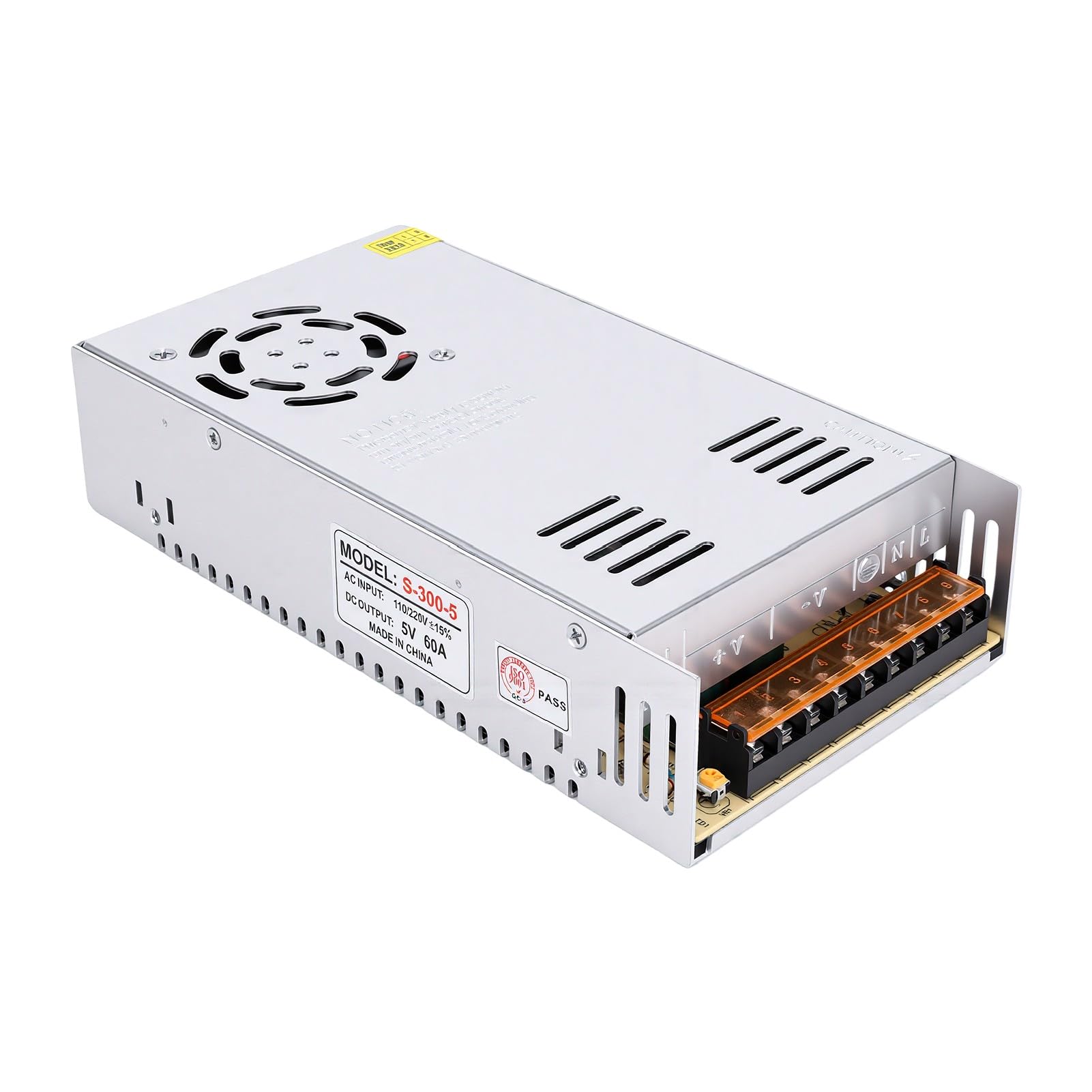 AUNMAS Zasilacz 5V 60A 300W, Obudowa Aluminiowa | Konwerter Przełączający AC110V 220V na DC5V, Stabilne Wyjście DC o Wysokiej Wydajności, do Taśmy LED System
