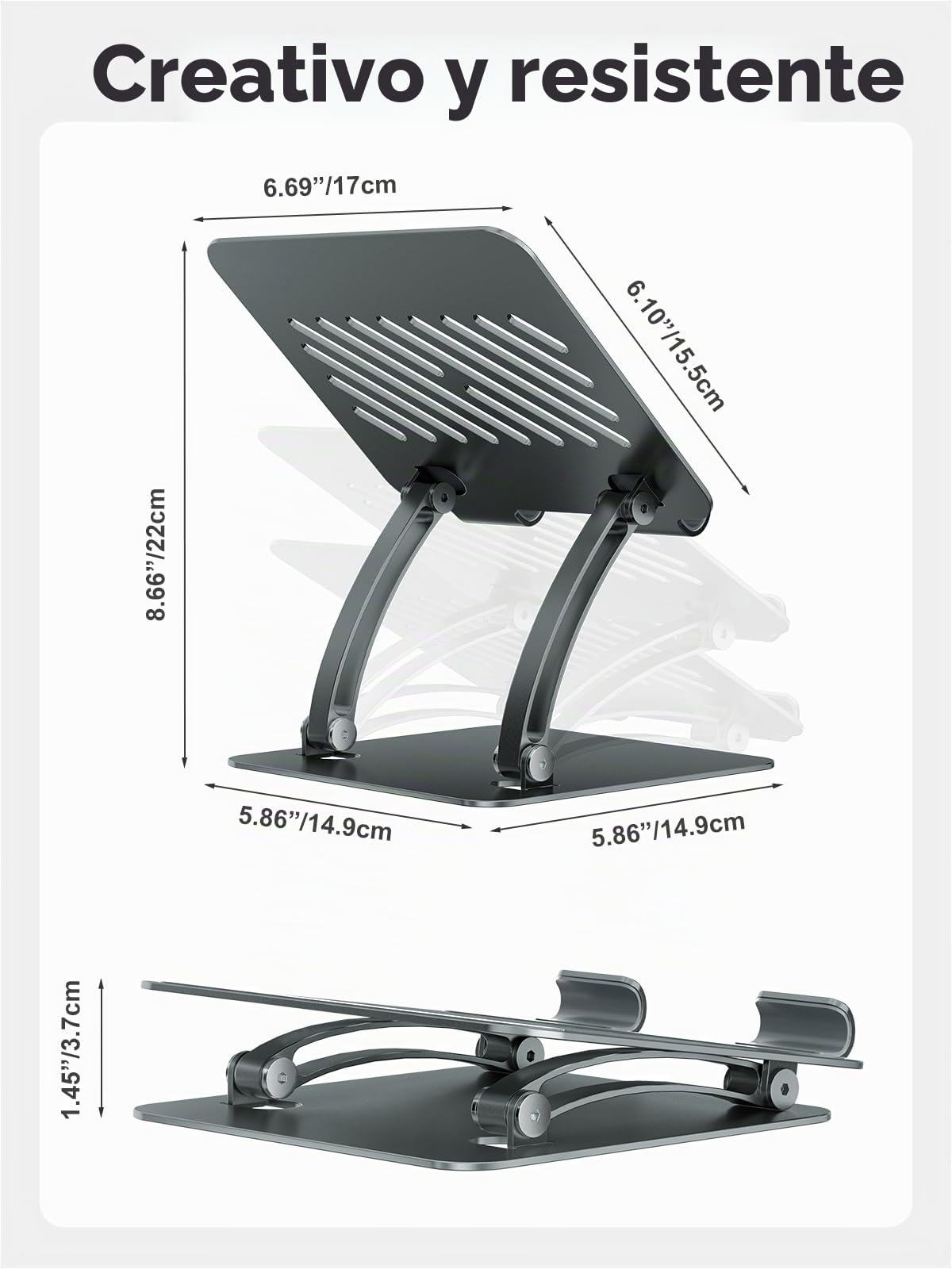 tounee Soporte para Tableta, Soporte de Escritorio de Aluminio Ajustable con Doble Varilla, Compatible con iPads, Tablets Surface, Monitores Portátiles, Kindle y Más (4,7-16,5") (Gris)
