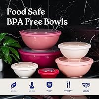 Vista 6 de WHYSKO Juego de tazones de mezcla, juego de 12 tazones de plástico coloridos con tapas para preparación de alimentos, almacenamiento y servicio