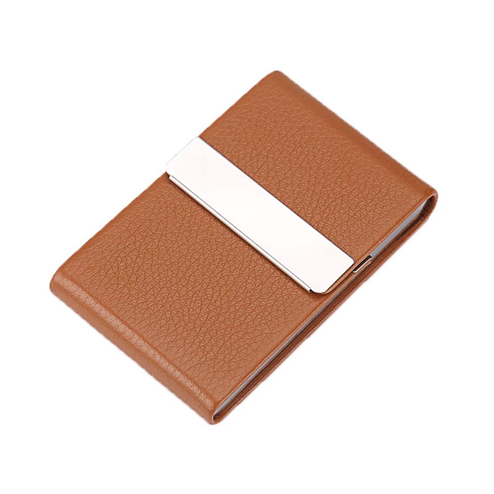 dishykooker Portable Men Metal Leather Card Case Holder for Business ID Card Storage Khaki 055#