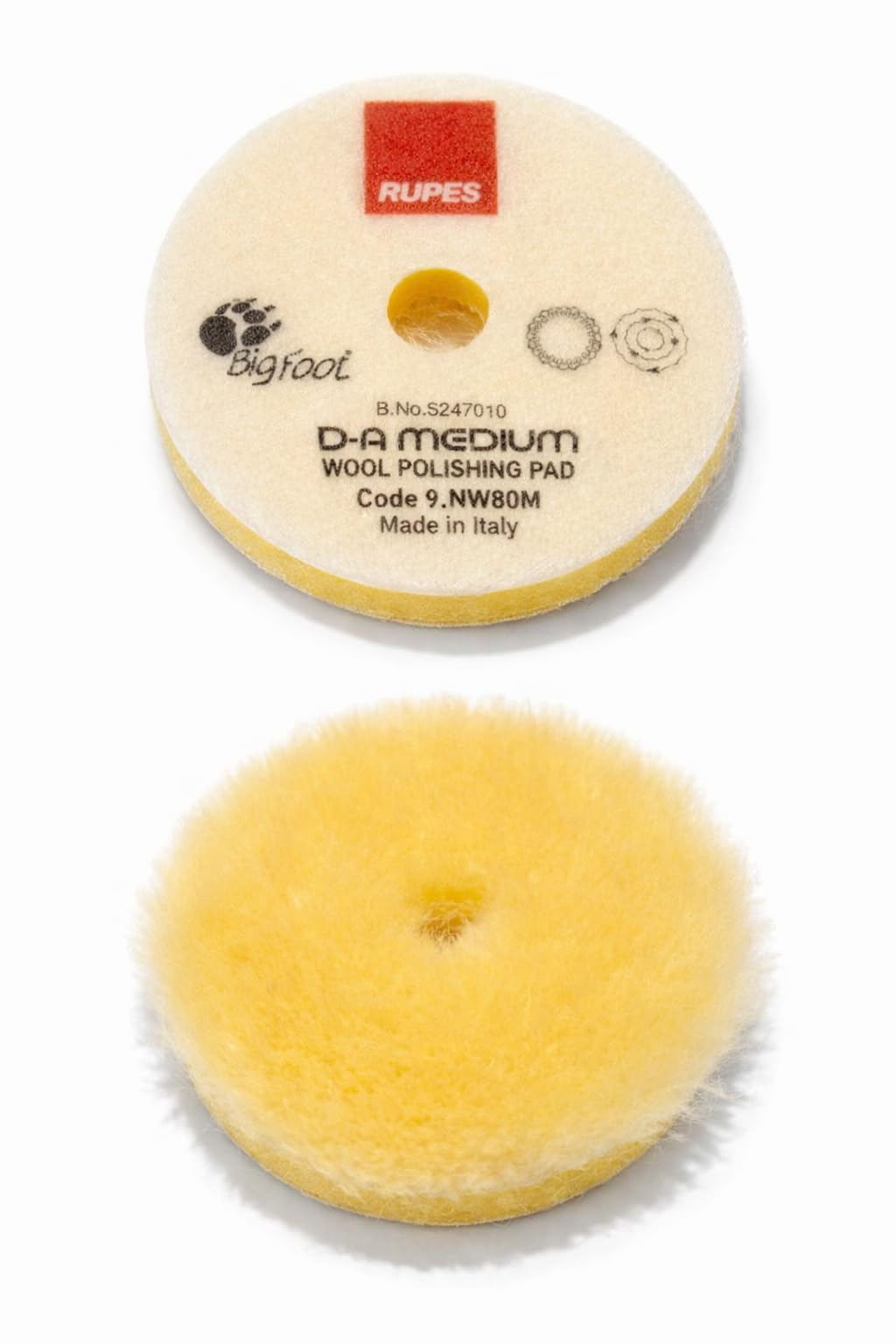 RUPES 9.NW80M Yellow Wool Polishing Pad, Precision Pro Medium - Ø 80mm Single Pad