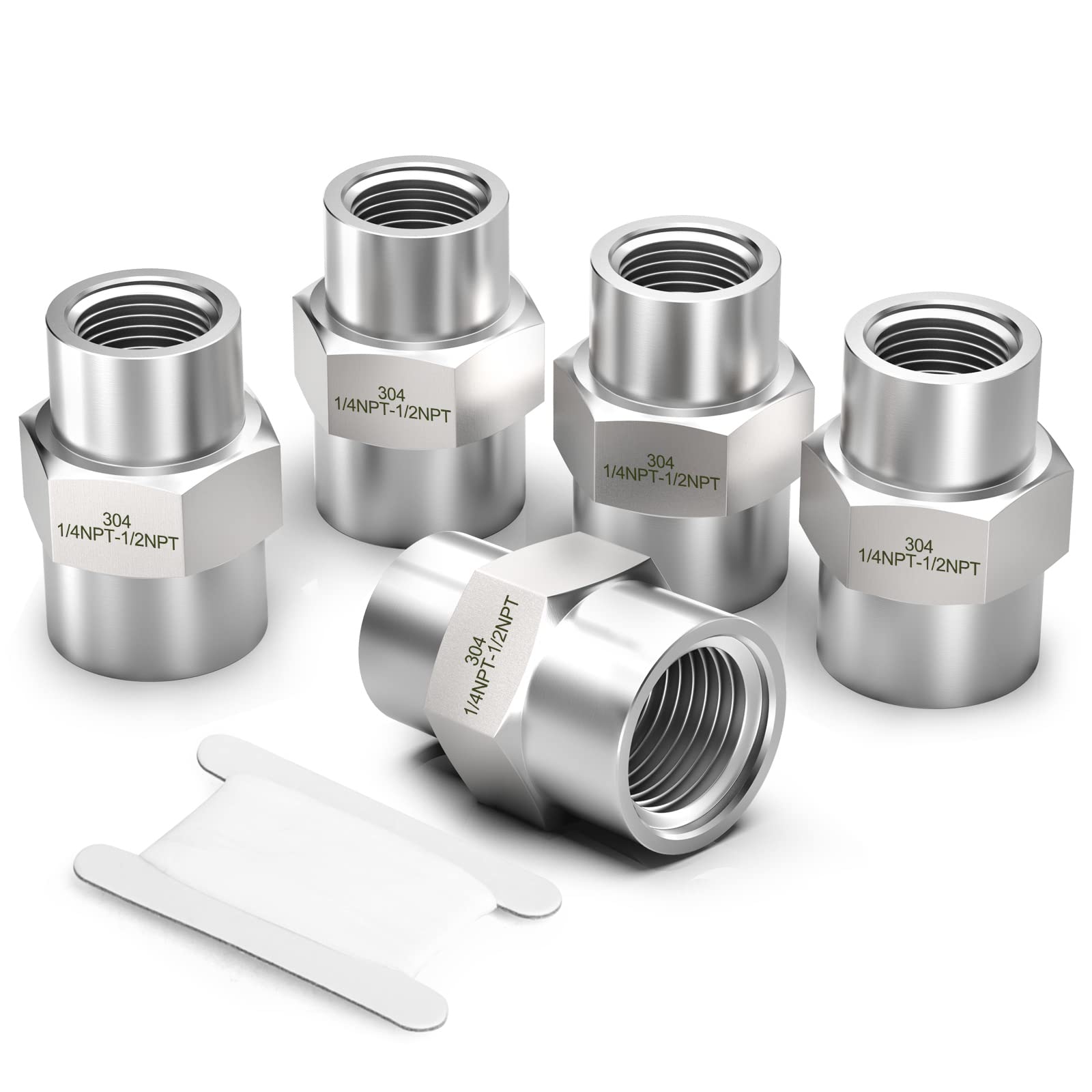 ChillWaves 304 Stainless Steel Pipe Couplings - 1/2" NPT Female X Female Thread Adapters 6-Pack