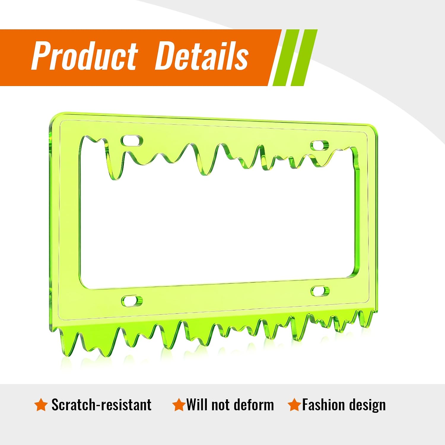 Timtin 1 Set Fluorescent Green Acrylic License Plate Frame Cover with Screws, Fits Standard 6" x 12" Inches Car Plate, Transparent Universal Car Tag Frame Holder Accessories (Style 1)