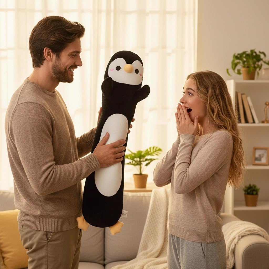 Penguin Plush, Long Penguin Plush Pillow Ultra Soft Huggable Stuffed Animal Body Pillow for Kids Adults (Black, 60cm/23.62in) - Image 8