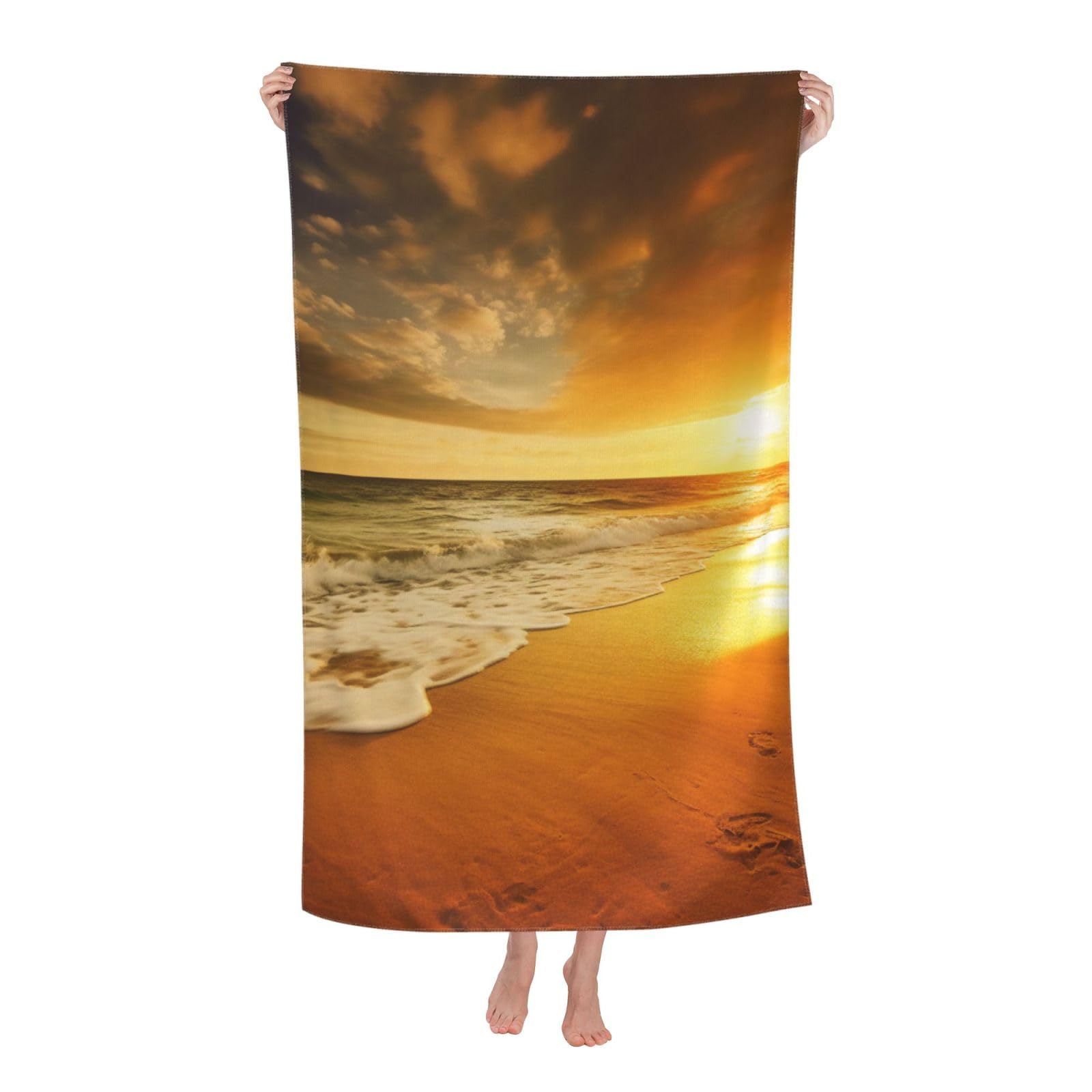 BWWHCCTI Golden Sunset Beach Printed Quick Dry Bath Towel, Soft Microfiber Towels Fast Drying Beach Towels for Travel,Camping,Gym,Swimming,Yoga