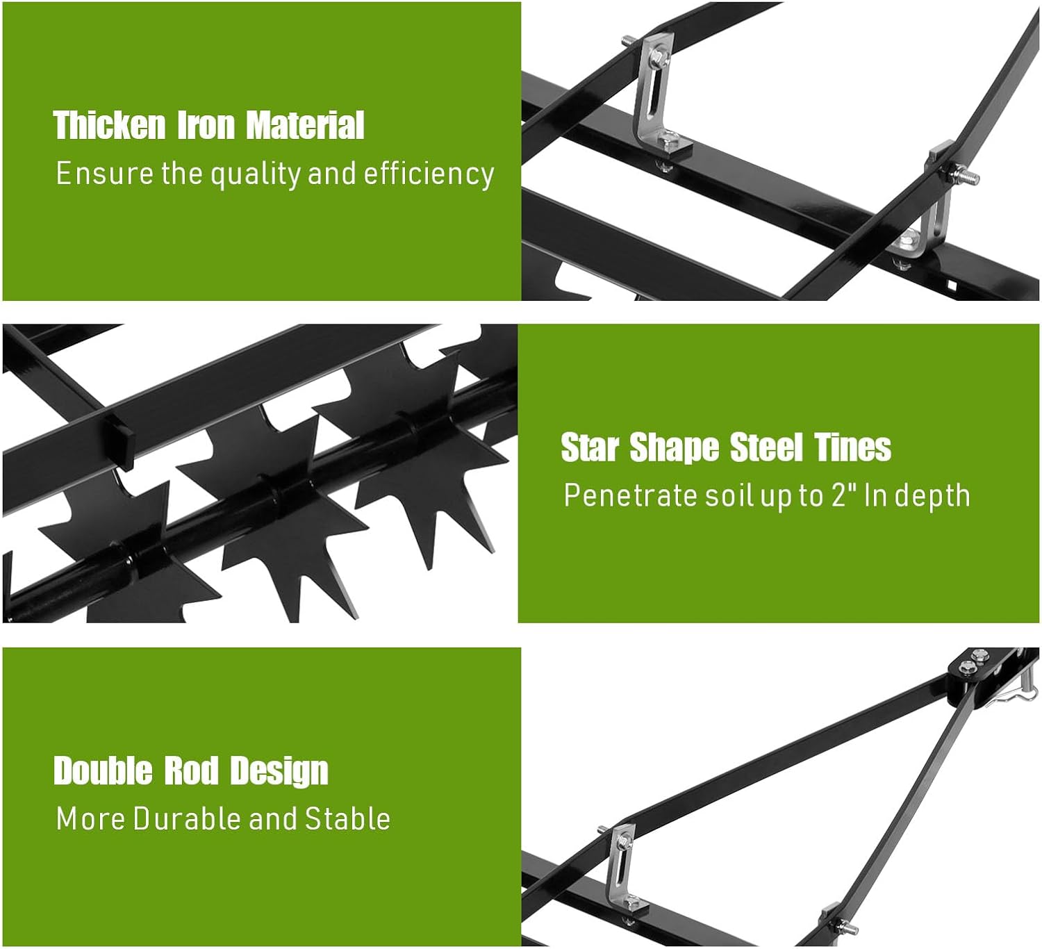 35" Plug Aerator Tow Behind, 400LBS Tow Behind Spike Lawn Aerator, Durable Steel Pull Behind Aerator with Universal Hitch, 2.5" Precision Aeration for Large Farm, Yard, Garden Lawns