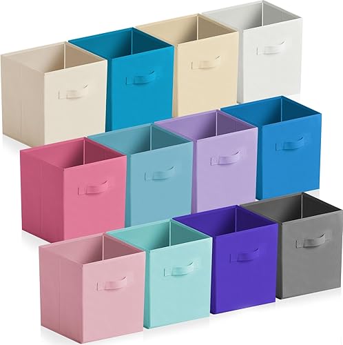 Miniatura 1 de Windyun Paquete de 12 cubos de almacenamiento de tela de 11 pulgadas, resistentes y plegables con asa para organizar ropa, juguetes, libros, cestas