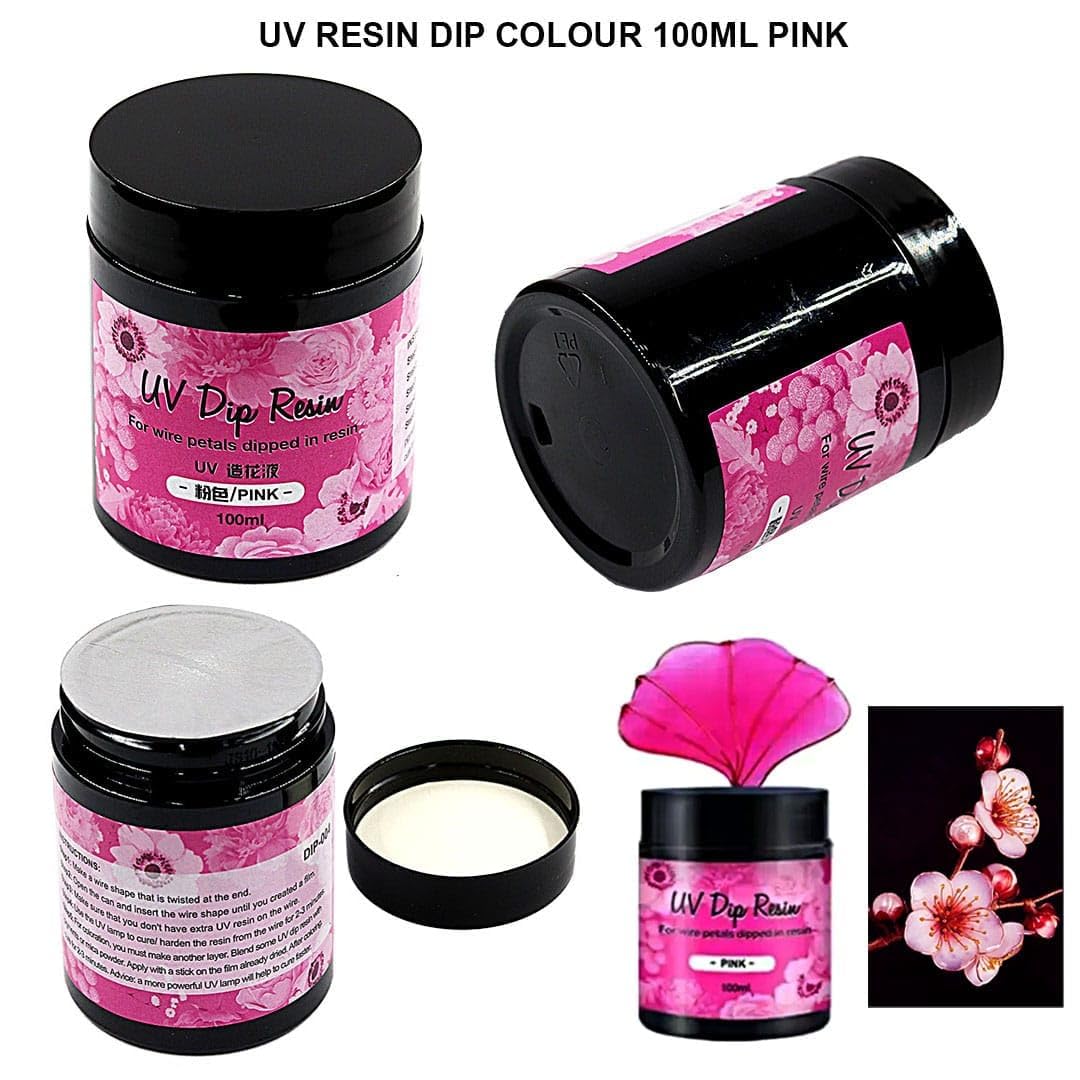 Pixora UV Resin Dip Glue for Flower Making - 100ml Professional Wire Petal Resin Liquid for Jewelry Making, DIY Crafts, High Transparency, Quick Drying & Non-Yellowing (Pink) 2