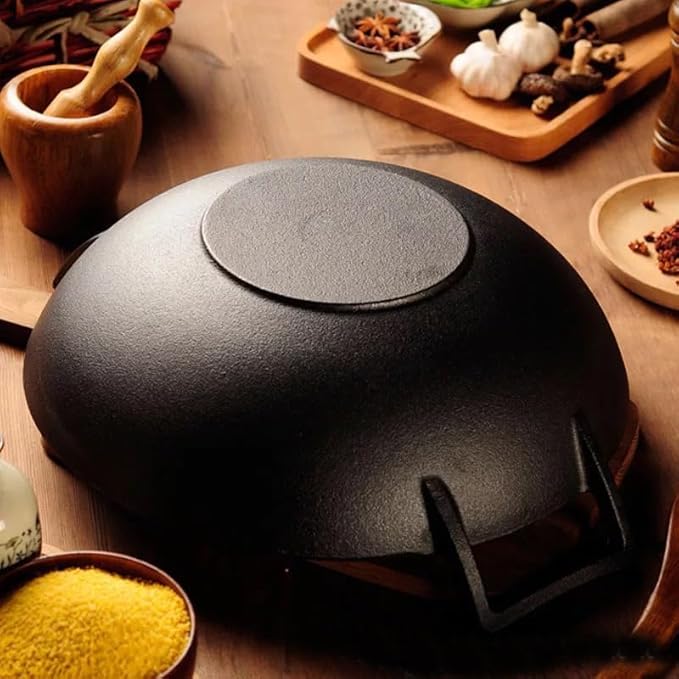 Wok de Hierro Fundido VONOTO 12 pulgadas, Base Plana, Pre-sazonado miniatura 6