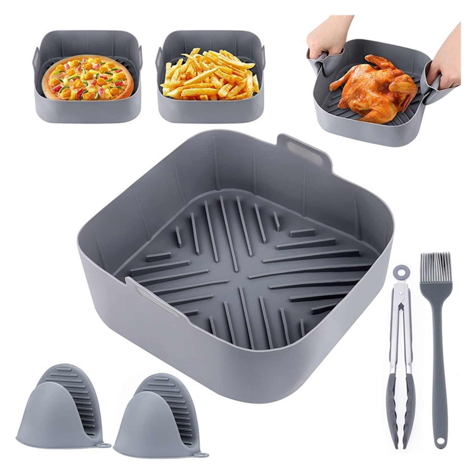 8 pulgadas, Compatible con freidora de aire, juego bandeja cesta silicona, cuadrada antiadherente, revestimientos for hornear, accesorios cocina y horno(Mold)