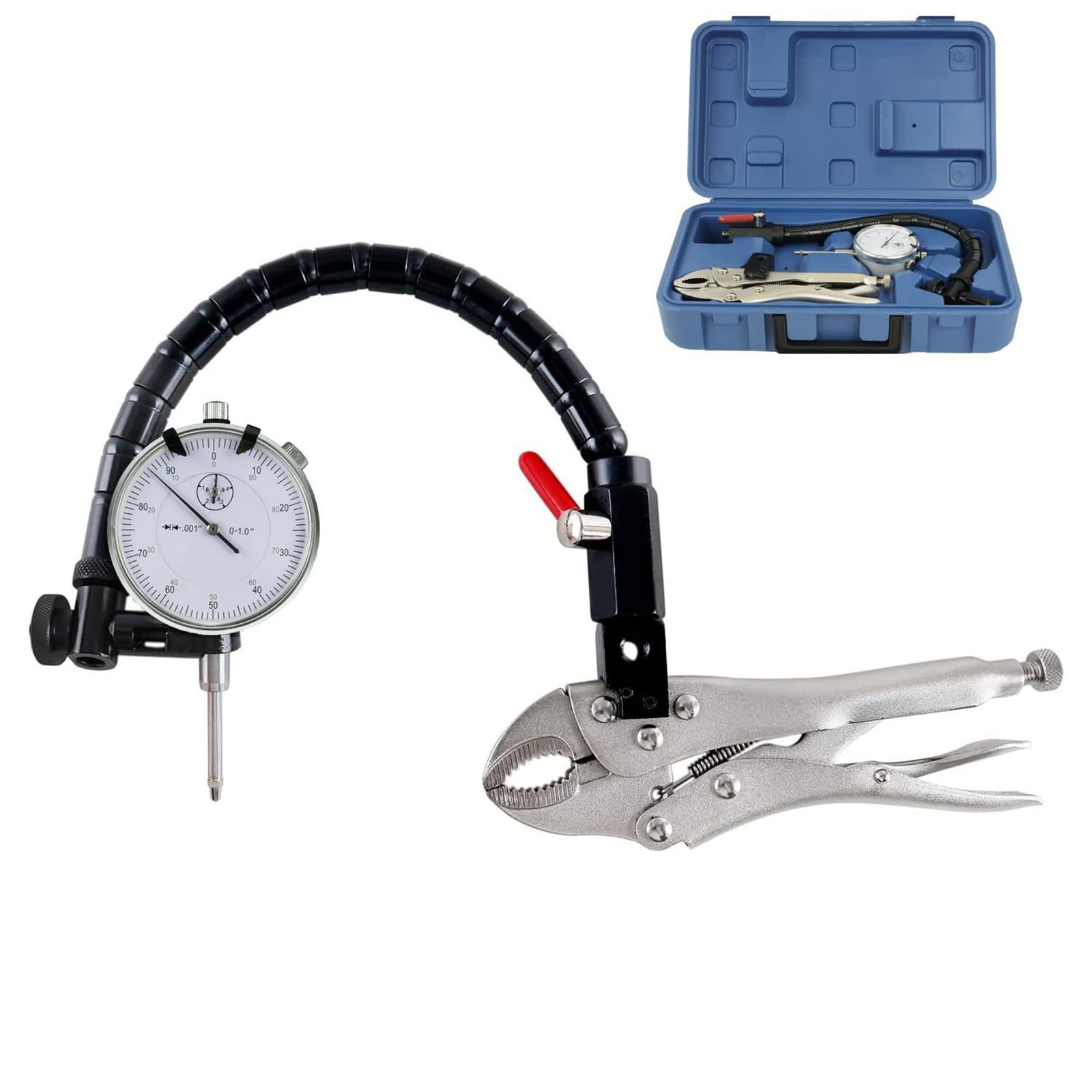 Reloj Comparador de Precisión, 0,01 mm de Lectura Rango 10 mm Brazo Flexible con Abrazadera Soporte para Laboratorio Taller Impresora 3D Reparación de Motores e Ingeniería Mecánica
