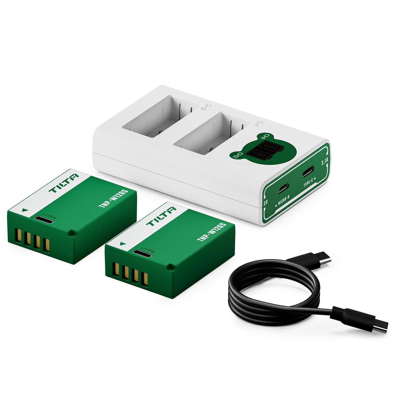 Tilta Confezione da 2 batterie NP-W126S con doppio caricatore rapido compatibile con Fujifilm X100VI, X100V, XM5, X-E5, X-E4, X-S10, X-T30, X-T30II, X-T3, X-Pro3, X100F, X-A7 TBC-W126S-A-FG