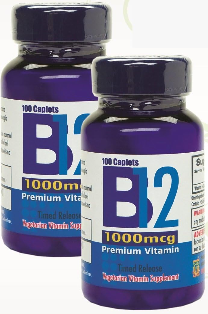 Nutrisalud ProductsVitamina B12 de alta potencia, 1000mcg, Set de 2 frascos con 100 tabletas c/u. Combate Anemia, fatiga, aumenta la energia, revitaliza el sistema nervioso.