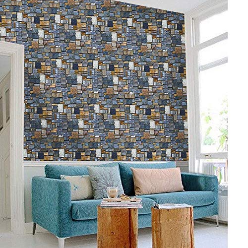 Image of Impression Modern Brick Stone Home Wallpaper, 3D Pattern Self Adhesive Peel and Stick Waterproof HD Wallpaper (PVC Vinyl Stickers, 500 x 45 cm, Multicolour)