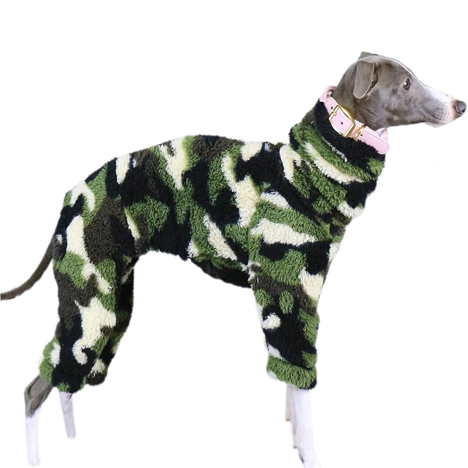 Soft Fleece Greyhound Onesie Clothes Turtleneck Dog Winter Coat Full Body Warm Whippet Pajamas Pjs Pet Cold Weather Outfits for Small Medium Dogs(Green,L)