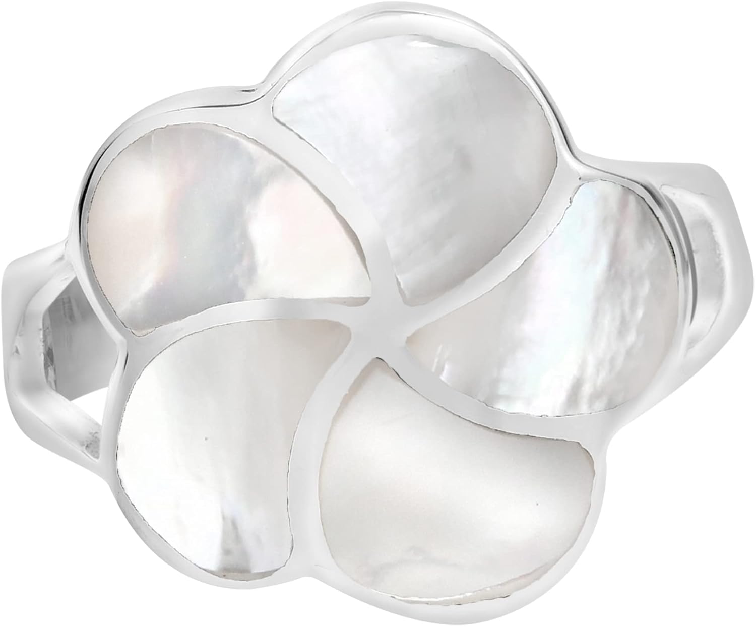 Aeravida Hawaiian Plumeria Flower White Mother of Pearl Inlay .925 Sterling Silver Ring | Adorable Flower Wedding Rings For Women | Vintage Comfort Fit Silver Rings for Women | Gift for Women | Sterling Silver Rings Sizes