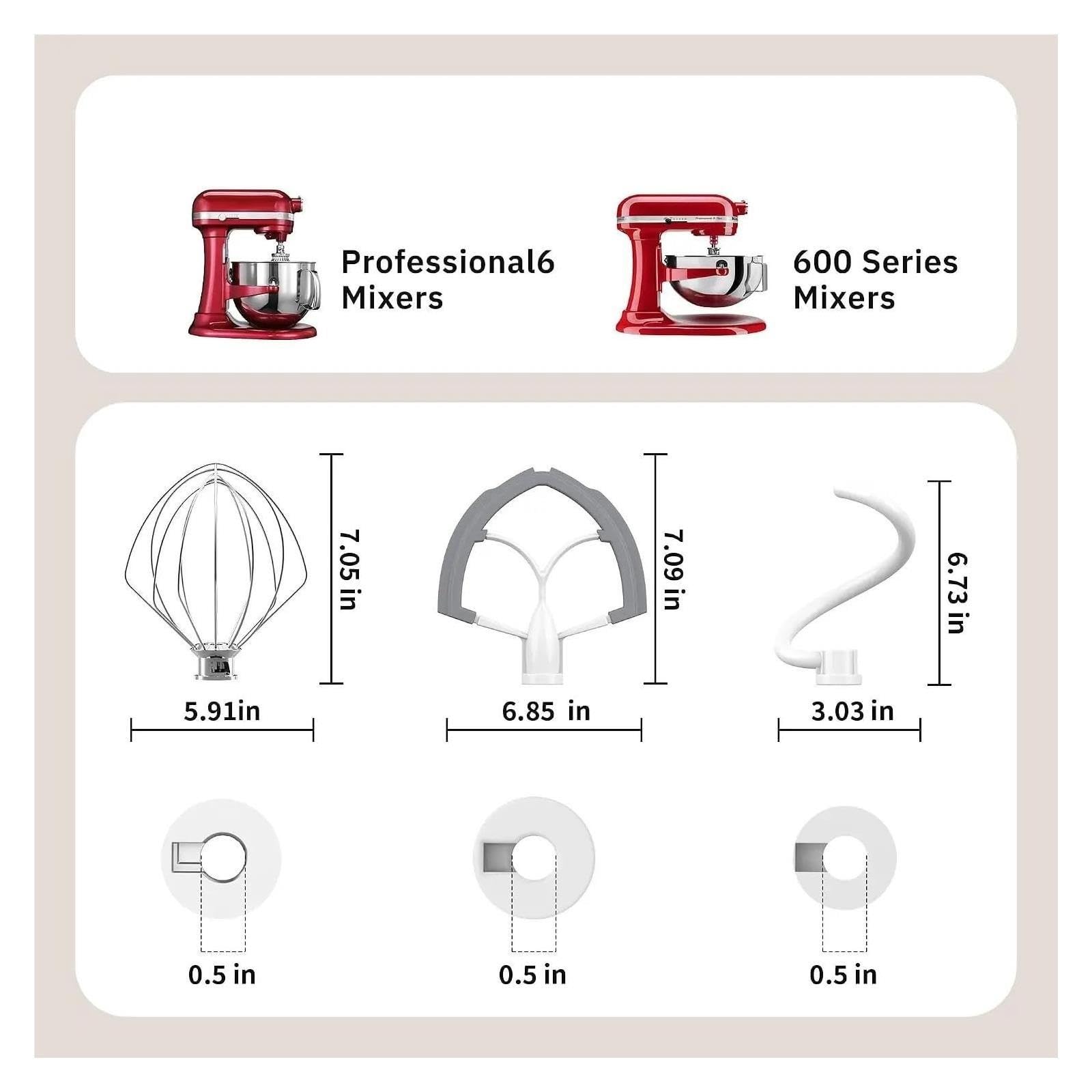 Rührbesen 3er-Pack, Kompatibel Mit KitchenAid, Mixeraufsätze, Kompatibel Mit 6 Quart KN256 6-Draht-Peitsche, Flachem Rührpaddel, Knethakenaufsatz