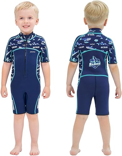 Miniatura 10 de Goldfin - Traje de neopreno para niños, 2 mm y 3 mm, con cremallera frontal, para niños pequeños, mantiene el calor para deportes acuáticos, surf