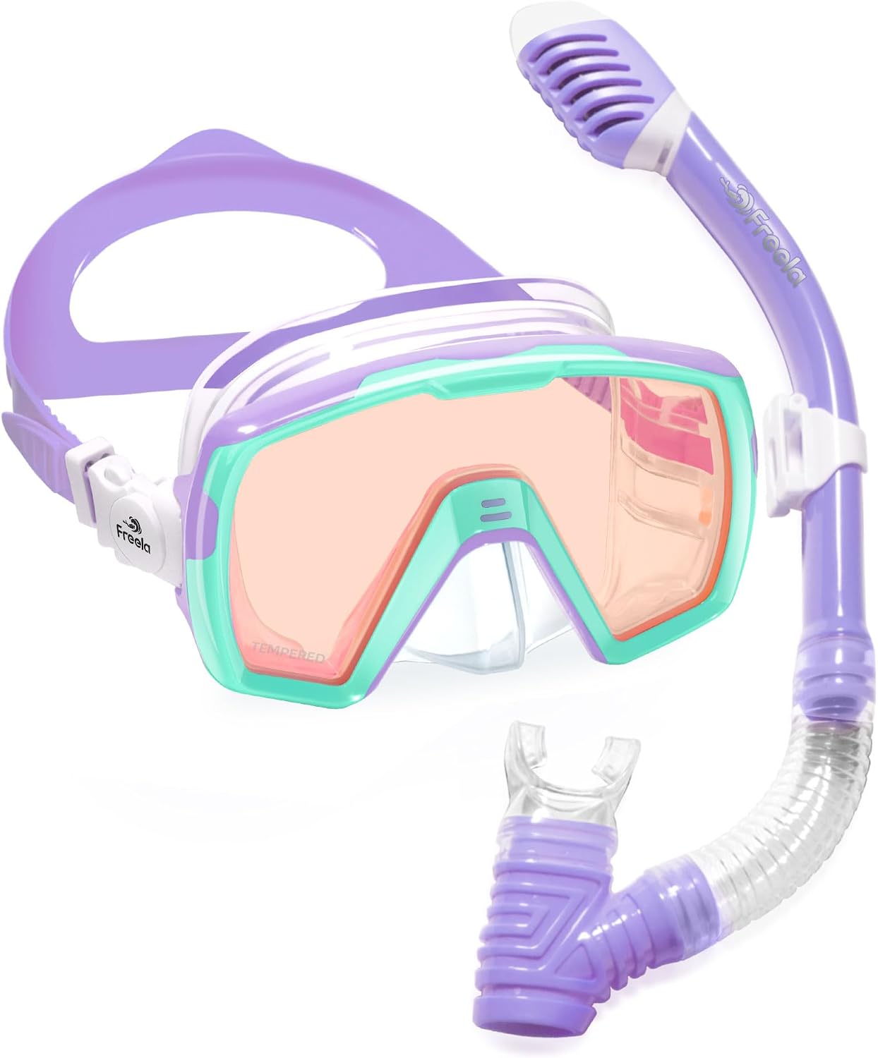 Freela Kids Snorkel Set Dry Top Mask Snorkeling Gear for Boys Girls Youth, 180°Wide View Anti-Fog Scuba Diving Mask Waterproof No Leaking Clear Snorkeling Gear for 6-14 8-14 8-12