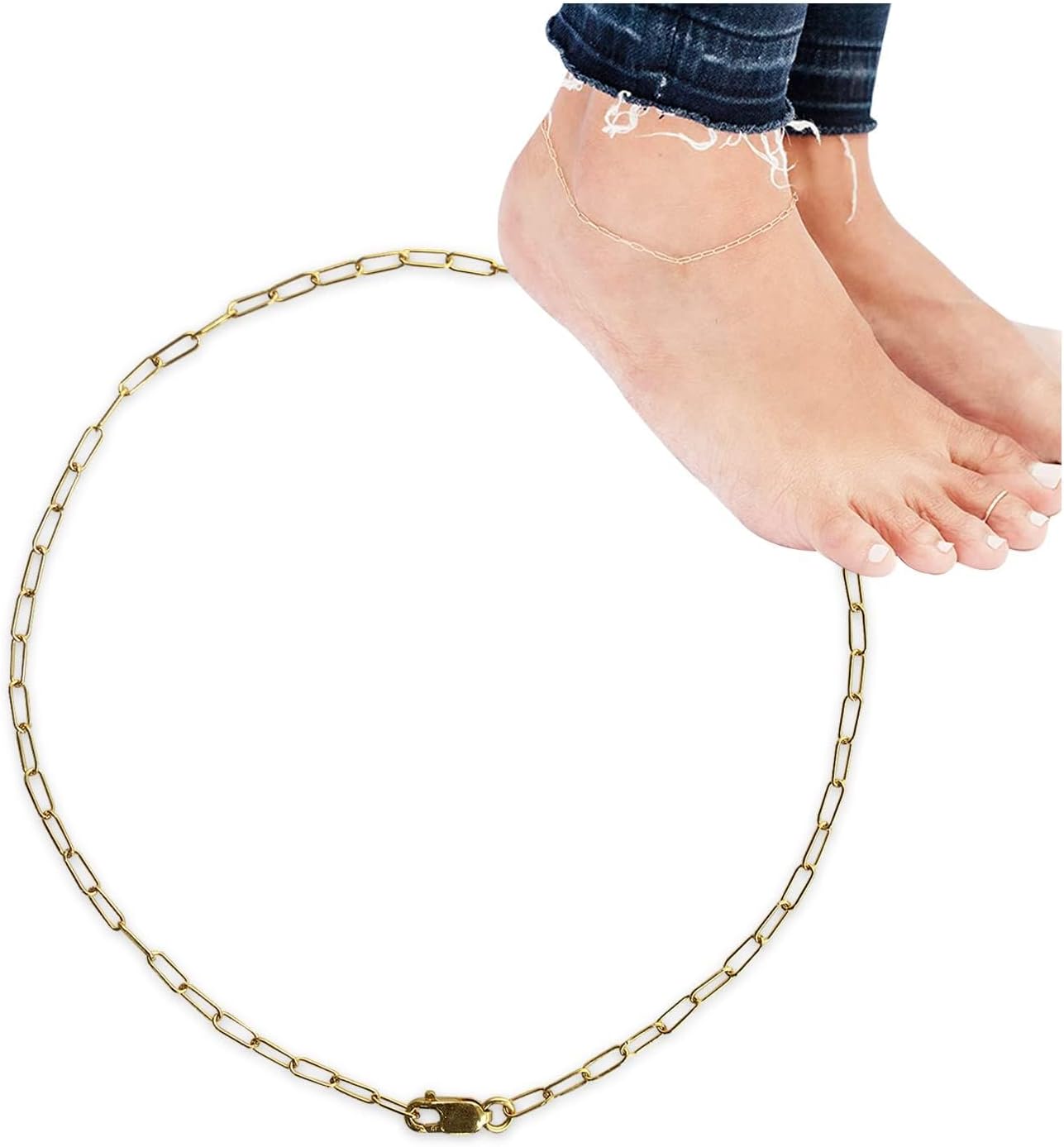 14K Gold Filled Anklet for Women – Figaro & Cable Chain Gold Ankle Bracelet, Waterproof Non Tarnish Dainty Adjustable Anklets for Women, Hypoallergenic Summer Beach Foot Jewelry, Mothers Day Birthday Gift for Women