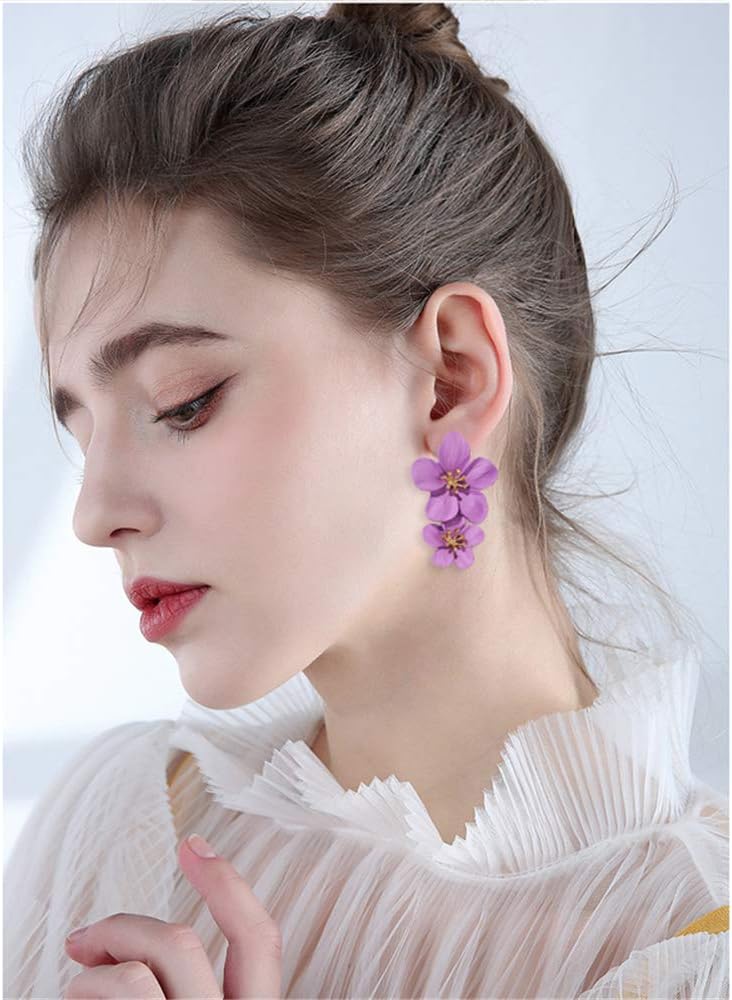 GPASTG Elegant Bohemian Large Metal Double Flower Matt Earring Chic Statement Dangle Drop Wedding Earrings For Women Cute Statement Jewelry Gifts - Image 5
