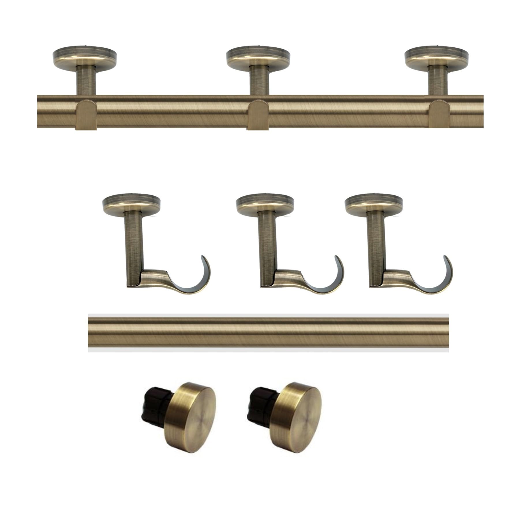 Abc Decor Antique Brass Eyelet Curtain Pole Set, Top Ceiling Fix, Or Wall Fixed 28Mm Metal Stud Finials, (360 Cm)