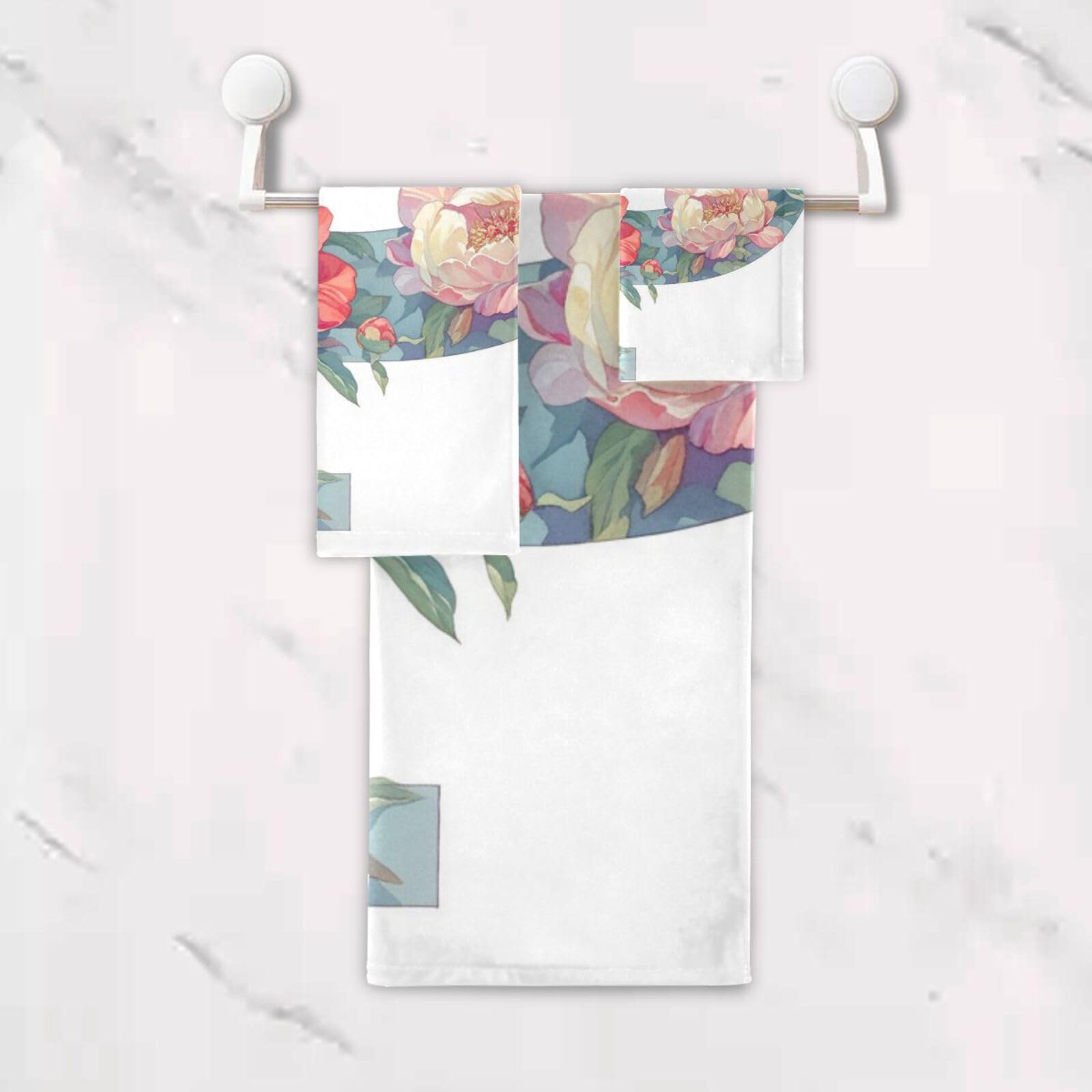 Floralmorphic - Set di 3 asciugamani per la pulizia del viso con lettera P e peonia rossa, stile acquerello, 1 asciugamano da bagno, 1 asciugamano per viso, corpo e bagno